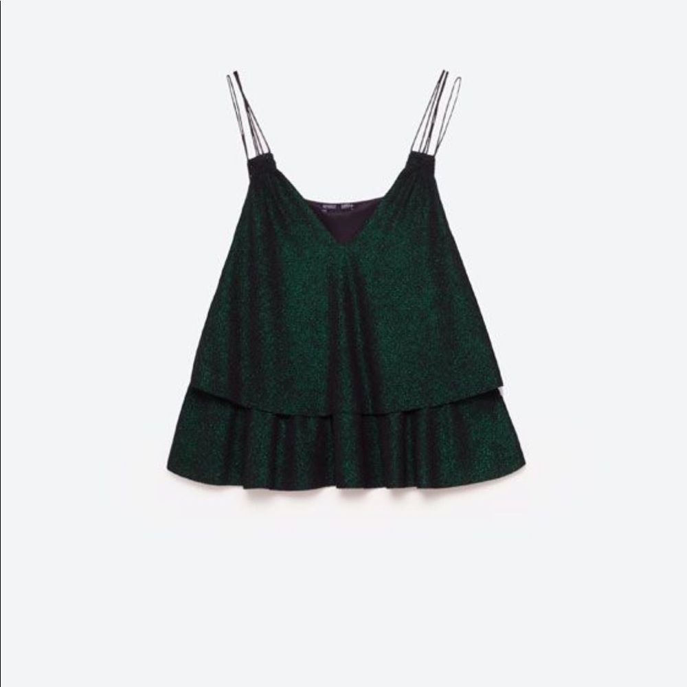 Green sparkle ruffle top
